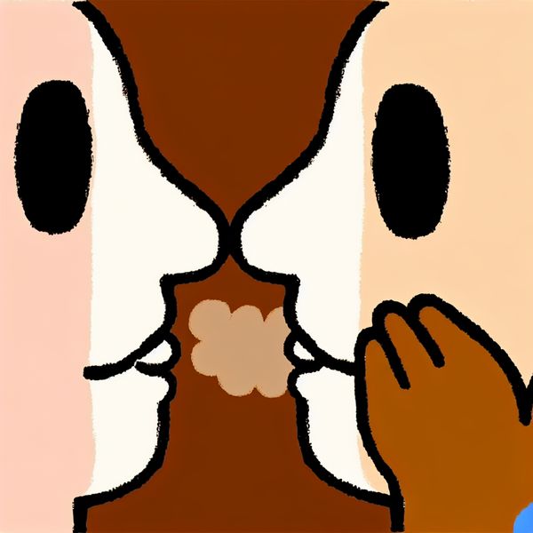 Uitademing met geur: warme adem voelen en ruiken in kinderillustratie Minimalistische illustratie van twee kindergezichten dicht bij elkaar, waarbij warme adem met koffiegeur zichtbaar wordt uitgeademd