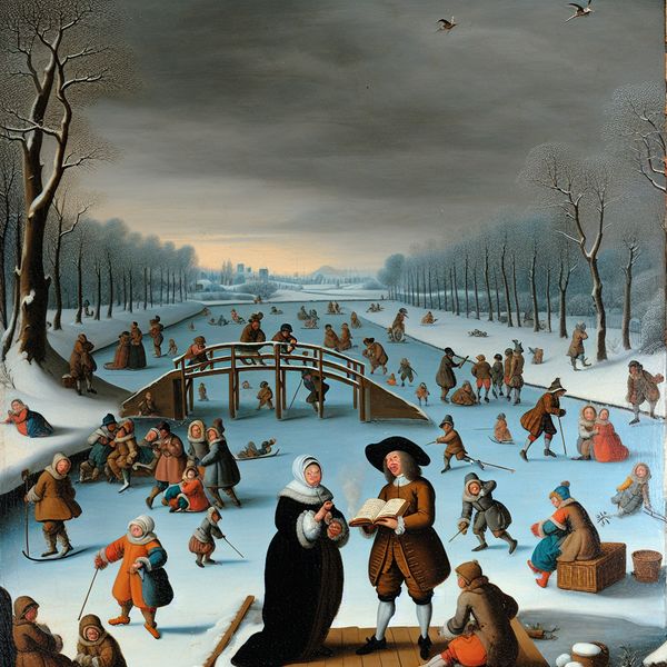 Twee mensen delen kennis op een houten brug in een levendig Hollands winterlandschap, symboliserend voor verdieping van vriendschap en begrip