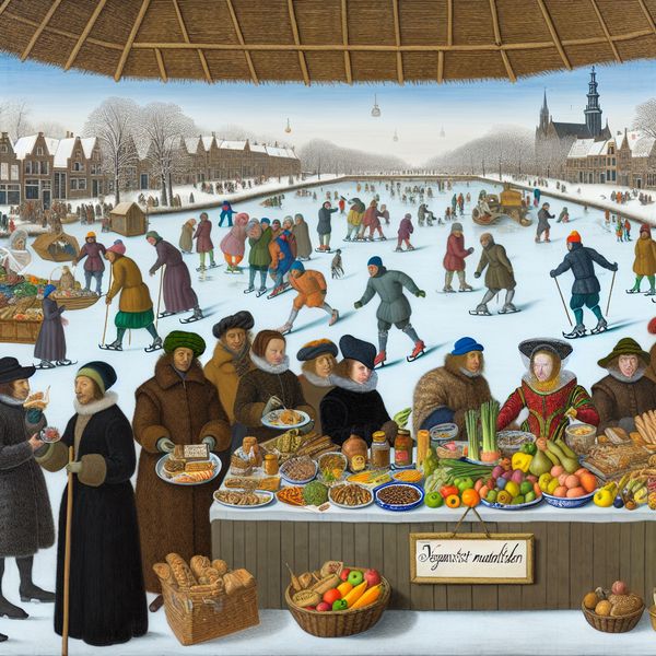 Levendige wintermarkt met kraam vol kleurrijke veganistische voeding zoals groenten, fruit, noten en brood onder het bord 'Veganistische Maaltijden'