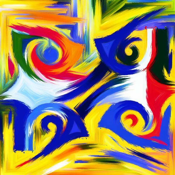 Kunstwerk verband Nederland België - expressieve verbinding tussen landen Abstracte illustratie van twee dynamische vormen die Nederland en België symboliseren, verbonden door kleurrijke lijnen en expressieve penseelstreken in de stijl van Karel Appel, ter visualisatie van het begrip 'verband'