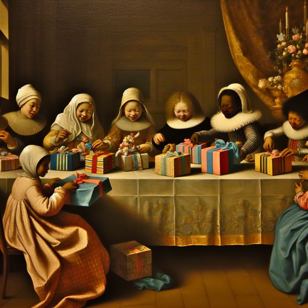 Kinderen vieren een verjaardagsfeest in een elegant verlichte kamer, genietend van hun unieke cadeaus.