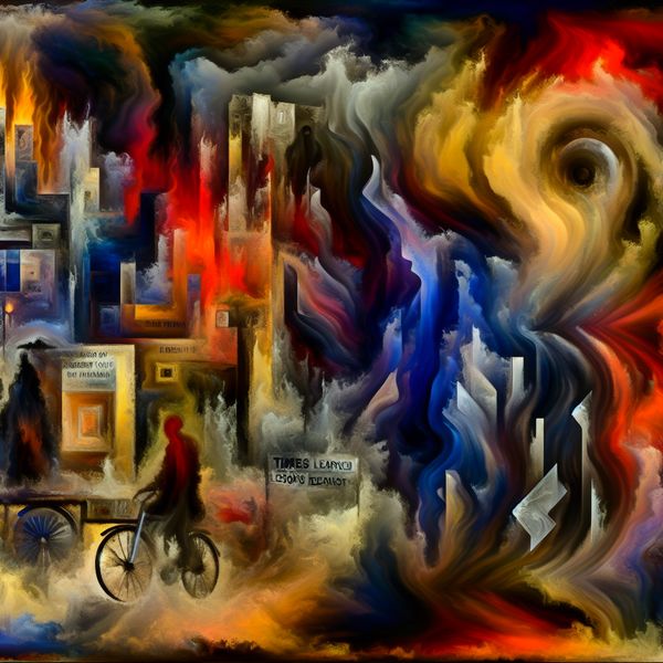 Abstract expressionistisch schilderij van vervagende herinneringen aan het verleden met Amsterdamse taferelen en symbolen van geleerde lessen