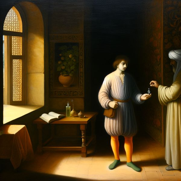 Persoon in rustige kamer houdt symbolisch voorwerp vast bij het raam, verwijzend naar oorzaak of middel in taalcontext