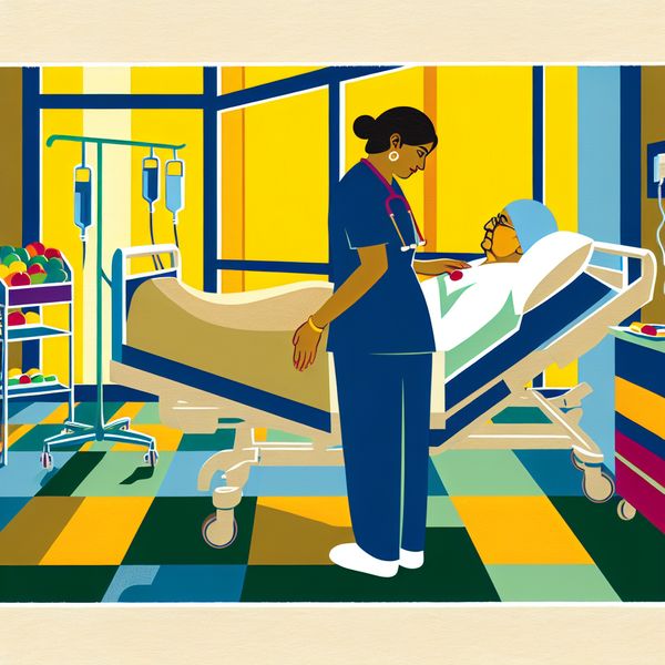 Verpleegster helpt oudere patiënt in ziekenhuis Vrouwelijke verpleegster in modern ziekenhuis die een oudere patiënt in bed helpt