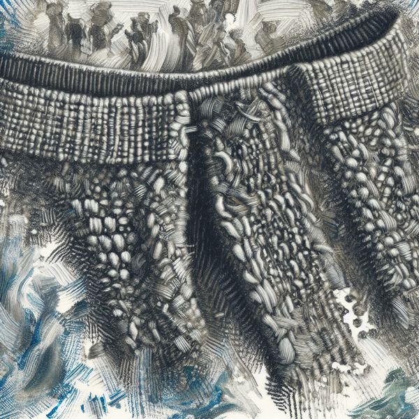 Versleten stof illustratie: slijten van textiel door gebruik en wrijving Abstract expressionistische illustratie van een versleten broekspijp met verdichte vezels door veelvuldig gebruik, concept 'slijten'