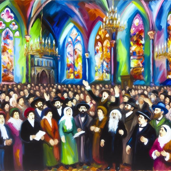 Vibrante kerkgebedsbijeenkomst met diverse mensen Een levendig interieur van een kerk tijdens een gebedsbijeenkomst met diverse mensen die samenkomen in een vreugdevolle sfeer.