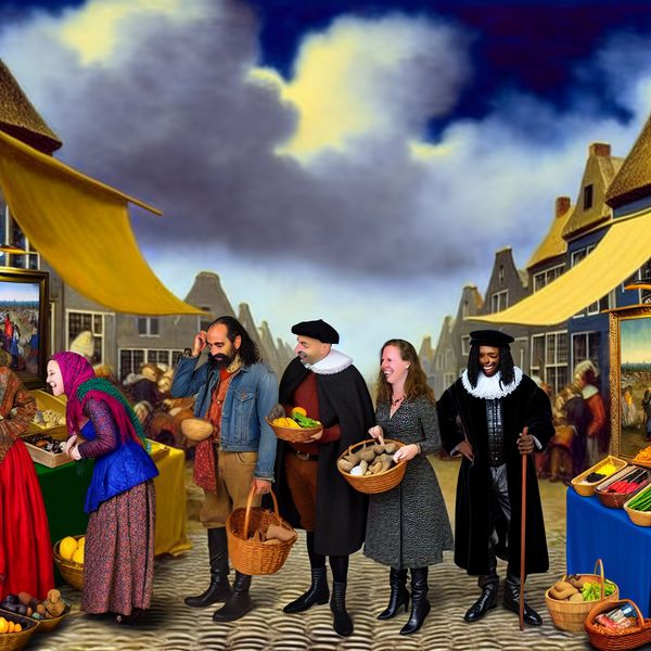 Vibrante markt scene: Rondsnuffelen in het dagelijks leven Drukke markt met verschillende winkels en mensen die geïnteresseerd producten bekijken zonder te kopen
