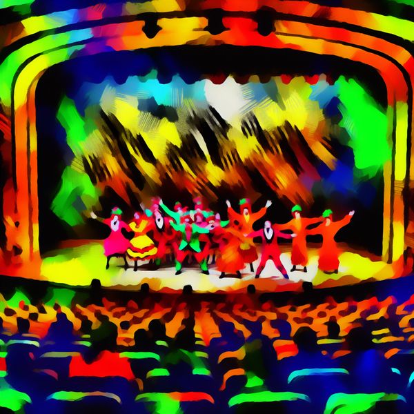 Vibrante muzikale voorstelling met kleurrijke kostuums en opgewekte performers