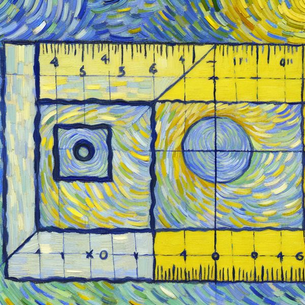 Vierkant en cirkel in Van Gogh-stijl voor meetkunde leren Illustratie van een vierkant en cirkel met gelijke afmetingen in Van Gogh-stijl, gebruikt om meetkunde uit te leggen