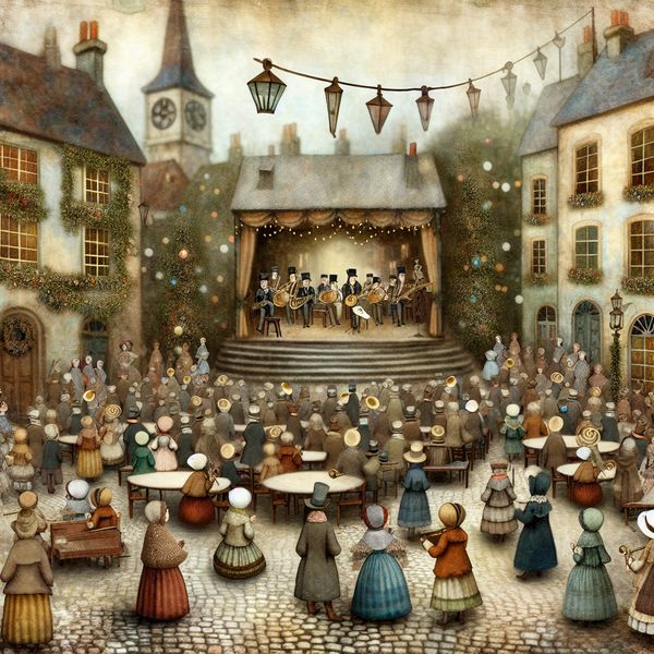Drukbezocht nostalgisch dorpsconcert met precies vijfhonderd unieke bezoekers in historische kleding, in de sprookjesachtige stijl van Anton Pieck