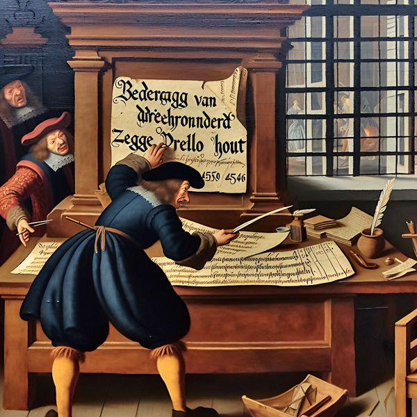 17e-eeuws Vlaams Handelskantoor met Koopman en Koper 17e-eeuws Vlaams handelskantoor met koopman en koper aan een bureau