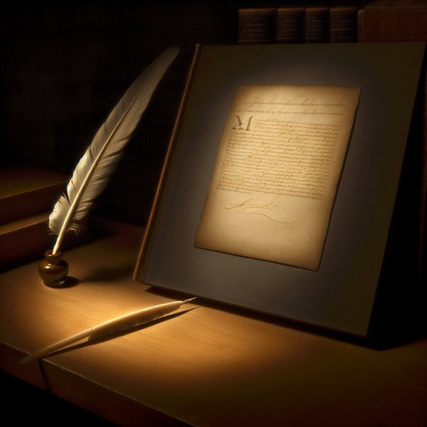 Voetnoot betekenis en positie op pagina - taalonderwijs afbeelding Gedetailleerde voetnoot onderaan een pagina met een ganzenveer en inktpot op een houten tafel, in de stijl van Vermeer