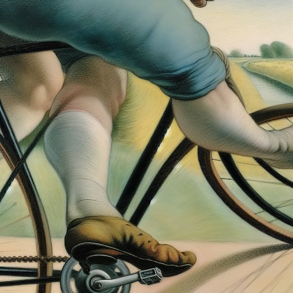 Voetschop: Een fietser trapt energiek op het pedaal Close-up van een fietser die met kracht op een fiets pedaal trapt