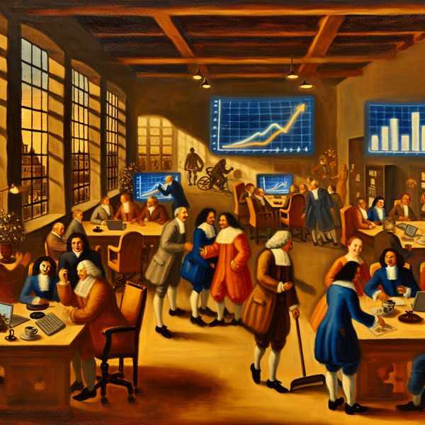 Volwassen bedrijf: professionele kantooromgeving met strategische groei en innovatie Moderne bedrijfsomgeving met professionele medewerkers in een dynamisch kantoor, geïnspireerd op de schilderstijl van Frans Hals