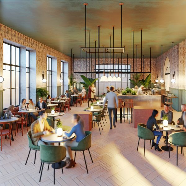Uitnodigende en Vriendelijke Café Scène Quaint café met warme verlichting, mensen glimlachend en pratend