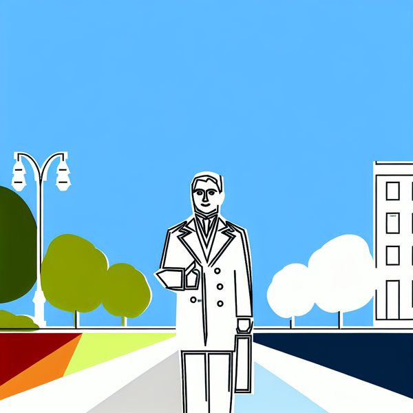 Vriendelijke Man op Straathoek in Bruna Stijl Minimalistische illustratie van een man op een straathoek in de stijl van Dick Bruna