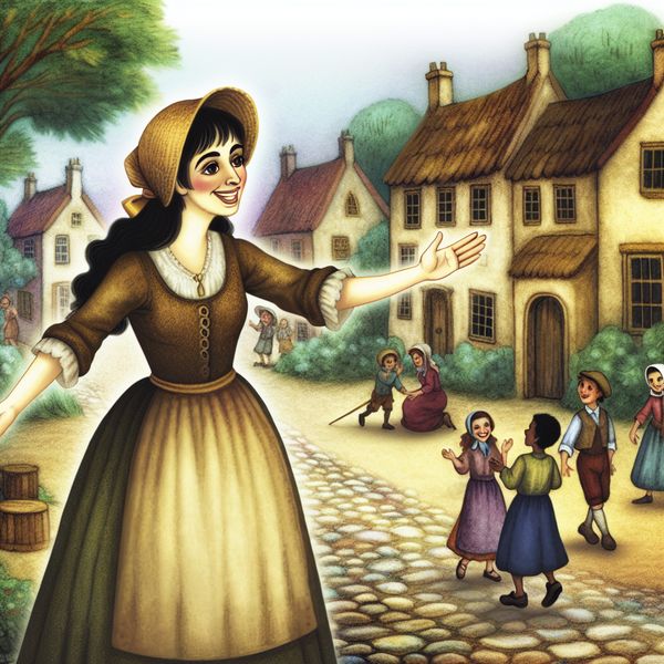 Nostalgisch Anton Pieck Dorp: Vriendelijke Interactie Vrouw loopt glimlachend en zwaaiend in een Anton Pieck-achtig dorp