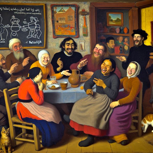Vrienden bespreken ideeën in een gezellige kamer Een groep vrienden verzameld rond een tafel in een gezellige, rustieke kamer, terwijl een vriend iets uitlegt en anderen aandachtig luisteren.