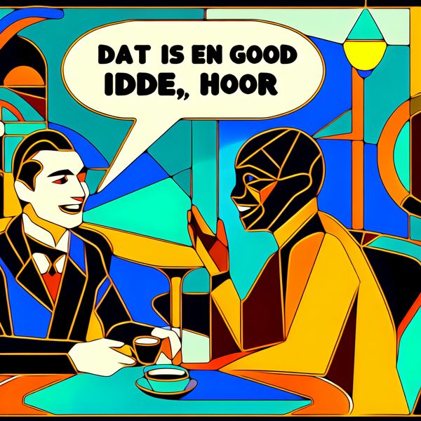 Vrienden in een levendig gesprek in café Twee vrienden in een café, betrokken bij een levendig gesprek en tonen instemming.
