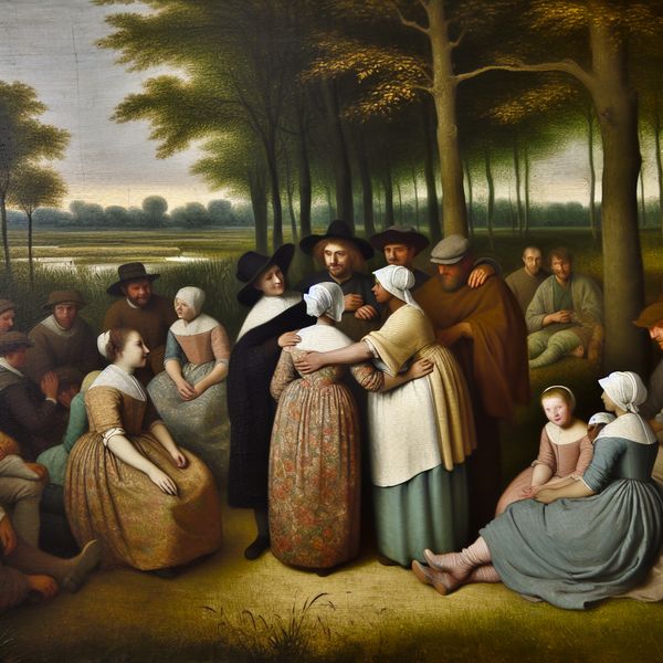 Vriendschap en Loyaliteit in de Natuur Groep vrienden in een schilderachtige buitenomgeving die loyaliteit tonen met een ondersteunend gebaar.