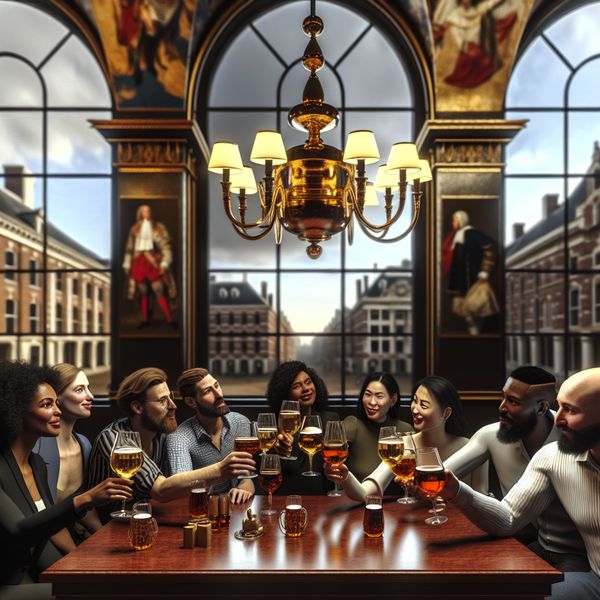 Vrijdagavond Borrel in Stijlvolle Pub Collega's proosten in een stijlvolle pub met hyperrealistische details