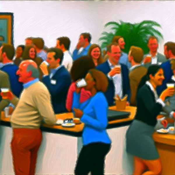 Vrijmibo in Kantooromgeving Geschilderd in Frans Hals Stijl Medewerkers genieten van een vrijdagmiddagborrel in een informele kantooromgeving