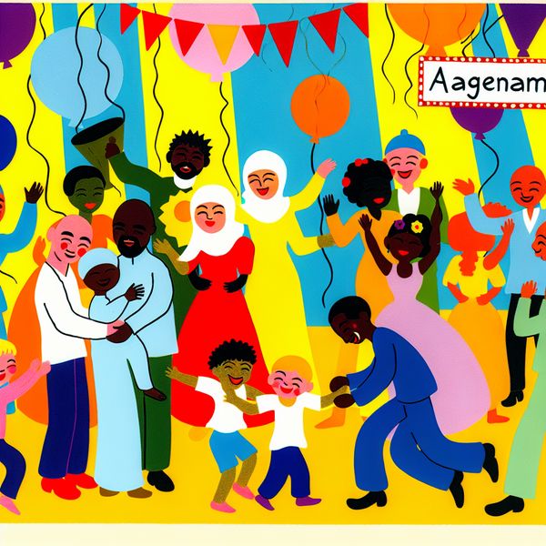 Vrolijke illustratie van een feest met diverse mensen die dansen en socializen
