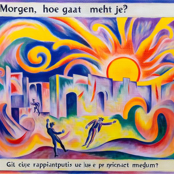 Vrolijke ochtendgroet in abstracte expressie Abstract expressionistisch kunstwerk met een vrolijke ochtendgroet en levendige kleuren.