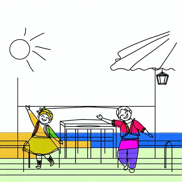 Vrolijke ontmoeting tussen vrienden in een café Minimalistische illustratie van twee vrienden die elkaar vrolijk begroeten in een café met eenvoudige meubelen.