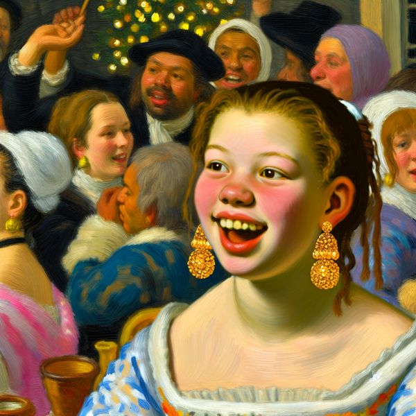 Vrouw met gouden oorbellen op een feestelijke bijeenkomst Een jonge vrouw met glinsterende gouden oorbellen geniet van een feestelijke bijeenkomst met vrienden en familie.