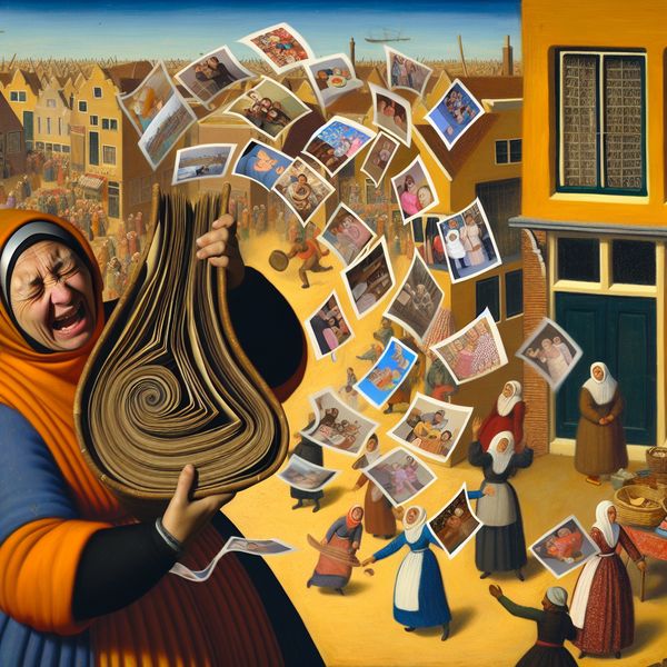Herinneringen en emoties: vrouw met herinneringenboek Vrouw die zich vasthoudt aan een grote zwevende herinneringenboek, omringd door beelden van haar verleden
