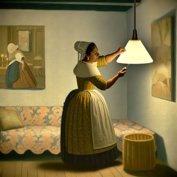 Elegante vrouw die lamp met schroevendraaier bevestigt Een vrouw die een lamp elegant aan het plafond aanhaalt met een schroevendraaier.
