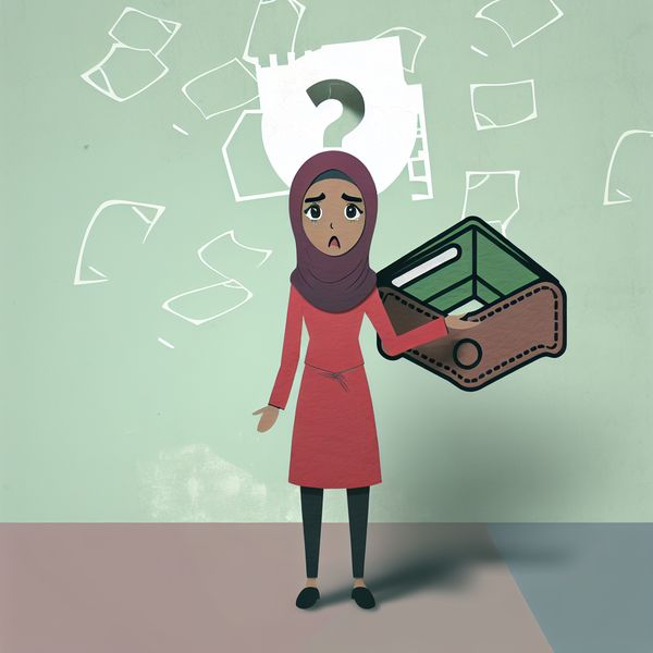 Vrouw met een Leeg Portemonnee - Financiële Zorgen Jonge vrouw met een bezorgde uitdrukking staat voor een leeg portemonnee, symboliseert financiële zorgen.