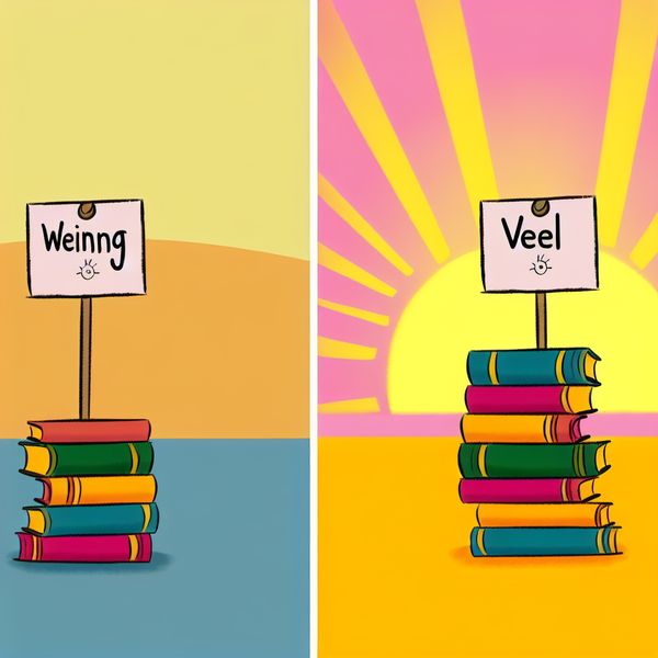 Illustratie van weinige versus veel boeken voor taalleerders Illustratie die de tegenstelling tussen 'weinig' en 'veel' toont met een kleine stapel boeken en een grote stapel kleurrijke boeken.