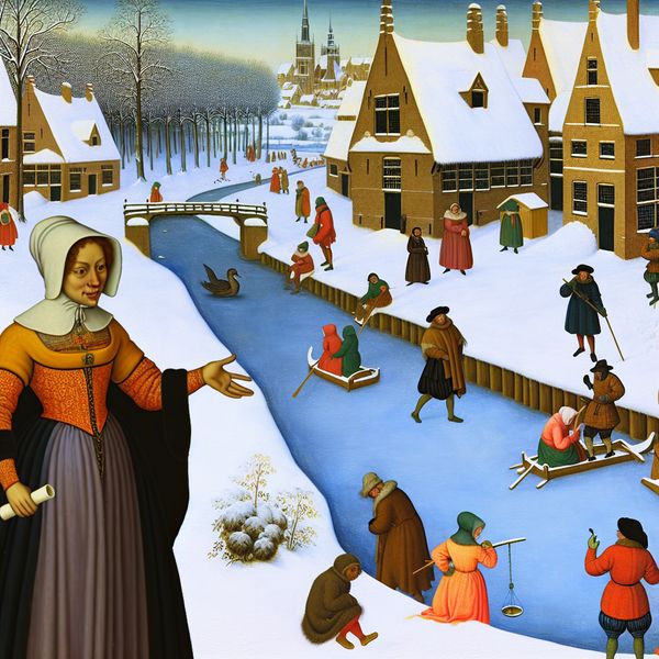 Jonge vrouw met diploma bij bevroren kanaal in winterse Nederlandse dorpsscène, symboliseert een weloverwogen beslissing
