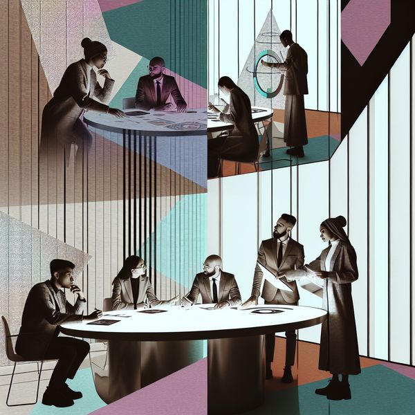 Werkgroep in actie: professionele samenwerking en taakuitvoering Diverse professionals in een moderne vergaderruimte werken samen aan een taak of onderzoek als onderdeel van een officiële werkgroep