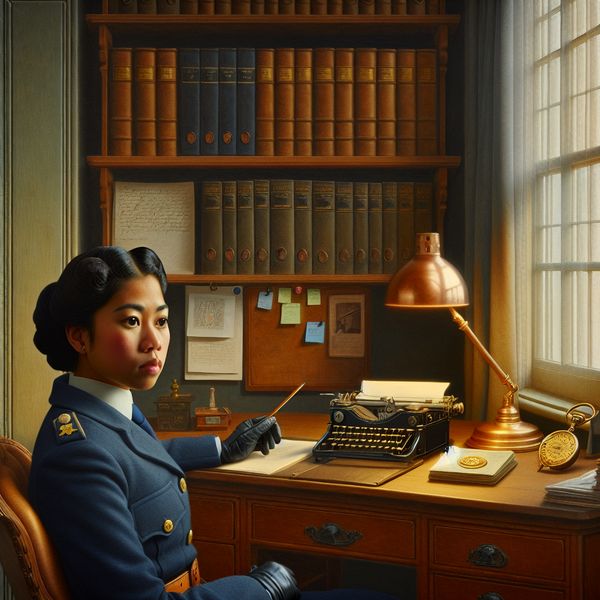 Realistische werkplek van journalist of politieagent met typemachine en notities Gedetailleerde werkplek van een professional zoals een journalist of politieagent met een vintage typemachine, notitieblok en bureau-accessoires in een verfijnde stijl