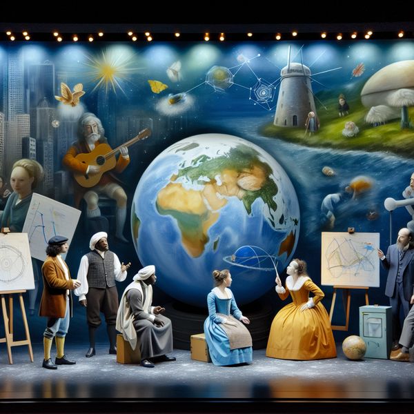 Een groep diverse wetenschappers bespreekt klimaatvoorspellingen rond een grote globe met een hoopvolle sfeer.