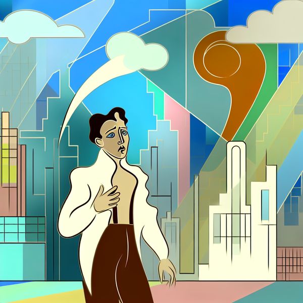 Willekeurig buiten stappen zonder jas in retro-futuristische stijl Persoon die onverwacht zonder jas buiten stapt in een retro-futuristische stadsscene.