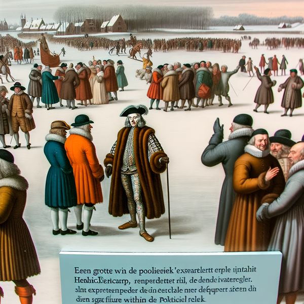 Winterse Politieke Bijeenkomst op Bevroren Meer Politieke bijeenkomst op bevroren meer in Avercamp stijl