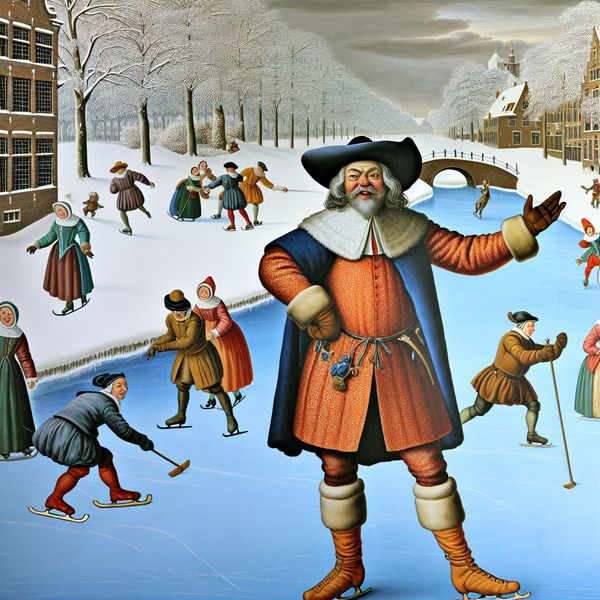 Winterlandschap in Avercamp-stijl met schaatsers