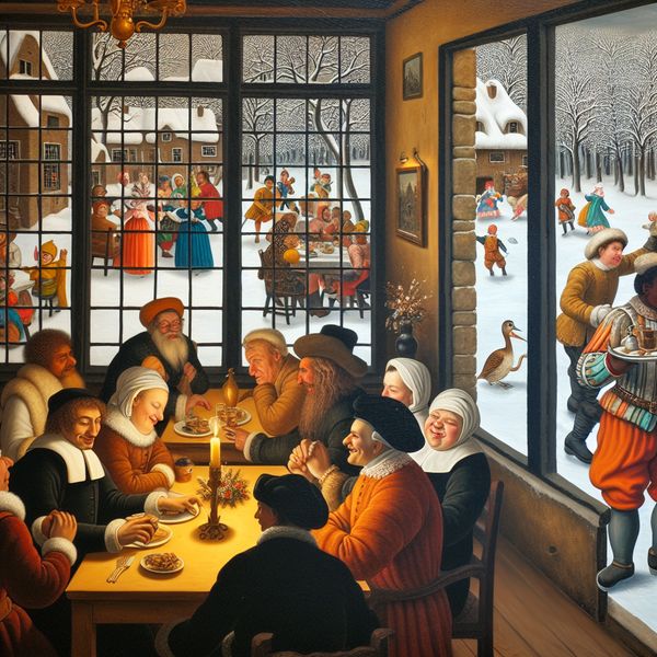 Gezellig winterrestaurant met een ober en een rekening Een ober brengt een rekening naar een tafel met diners in een gezellig restaurant tijdens de winter.