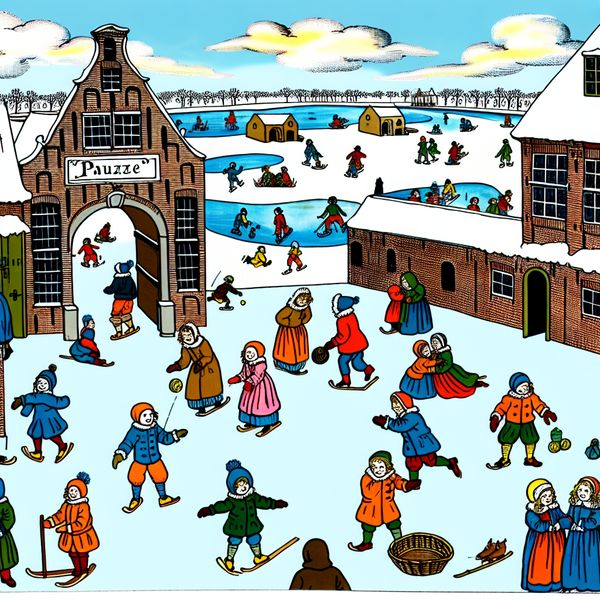 Winterlandschap Kinderspel Schoolpauze Winterlandschap met kinderen die spelen in de sneeuw, geïnspireerd door Hendrick Avercamp