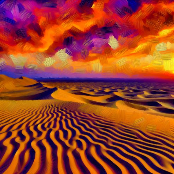 Gigantisch Woestijnlandschap Onder Dramatische Zonsondergang Uitgestrekt woestijnlandschap tijdens een dramatische zonsondergang met golvende zandduinen
