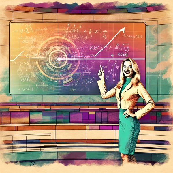 Zelfverzekerd persoon voor modern scherm met wiskunde Een zelfverzekerd persoon wijst naar een transparant scherm met wiskundige vergelijkingen en grafieken, die correctheid symboliseren.