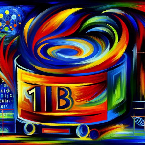 Zettabyte dataopslag symbool 10²¹ metrische eenheid abstracte kunst Abstracte wetenschappelijke illustratie van een zettabyte (ZB) dataopslageenheid met het getal 10²¹, weergegeven in felle kleuren en dynamische penseelstreken in de stijl van Karel Appel