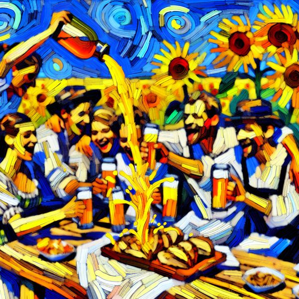 Zomerse picknick met karnemelk - Vincent van Gogh stijl Vrienden genieten van een zomerse picknick met karnemelk in een Vincent van Gogh stijl.